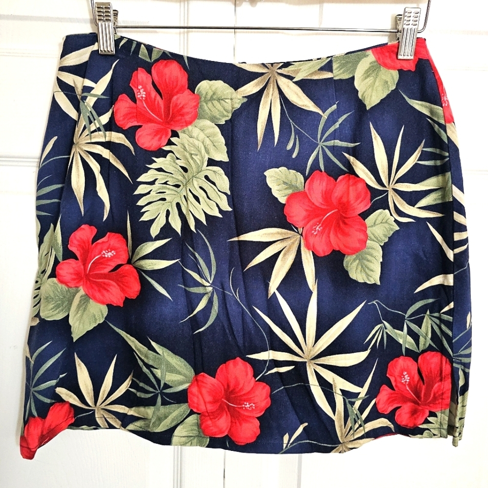 Sunset Cove Vintage Vacation Resortwear‎ Short Skirt 8 Petite Tropical Blue Red